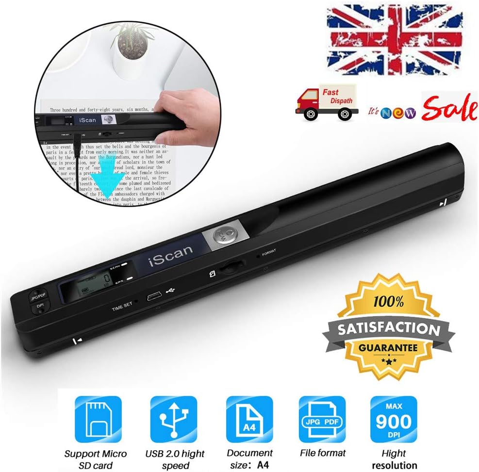 SOOTOP Portable Scanner, 900dpi Resolution Portable Small Document Image Scanner Battery Operated for Business, Photo, Picture, Receipts, Books, Sd Card Hand Scanner: Electronics