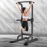 SogesPower Power Tower Dip Station Pull Up Bar Station for Home Gym | 10-Level Adjustable Height Free Standing Pull Up Bar Strength Training Workout Equipment