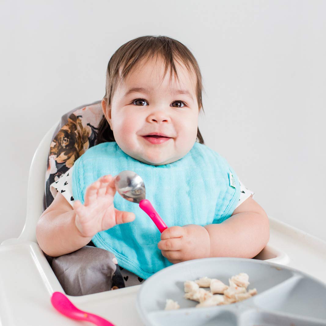 green sprouts Muslin Bibs made from Organic Cotton (5 pack)| 4 absorbent layers protect from sniffles, drips, & drools | 100% Organic cotton muslin, Adjustable snap closure, Machine washable : Baby