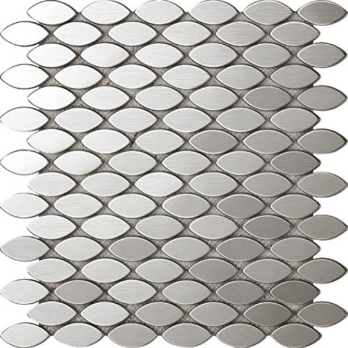 NEW! 3D Bathroom/Kitchen Backsplash Tile, Silver Brush leaves shape Metal Wall Brick- SA020-3 (11PCS 10.76Sq.ft)