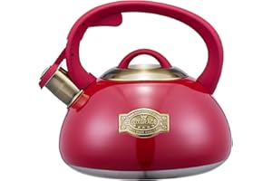 LUXGRACE Whistling Tea Kettle Stainless Steel Teapot, Teakettle for Stovetop Induction Stove Top, Fast Boiling Heat Water Tea Pot 2.5 Quart(Red)