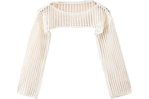 Floerns Girls Color Block Long Sleeve Drop Shoulder Crochet Crop Top Sweaters