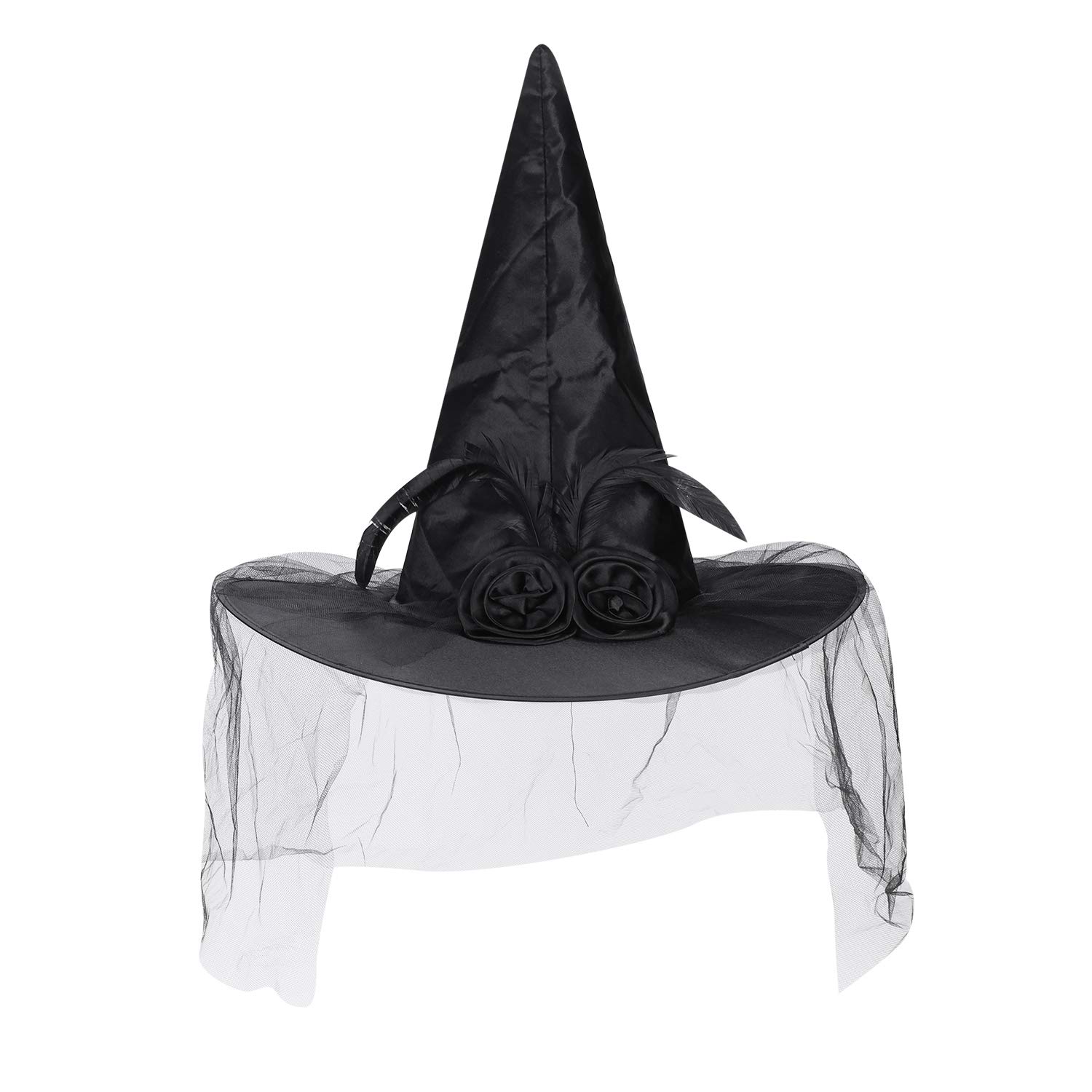 Halloween Witch Hat Gauze Witch Cap Wide-Brimmed Wizard Cap Halloween Pointed Hat Sorcerer Costume Hat Wizard Hat Halloween Party Cosplay Accessory Decor for Kids Adults