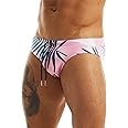 MIZOK Men's Sexy Bikini Swim Briefs Quick Dry Printed Swimsuit Beach Swimwear with Drawstring