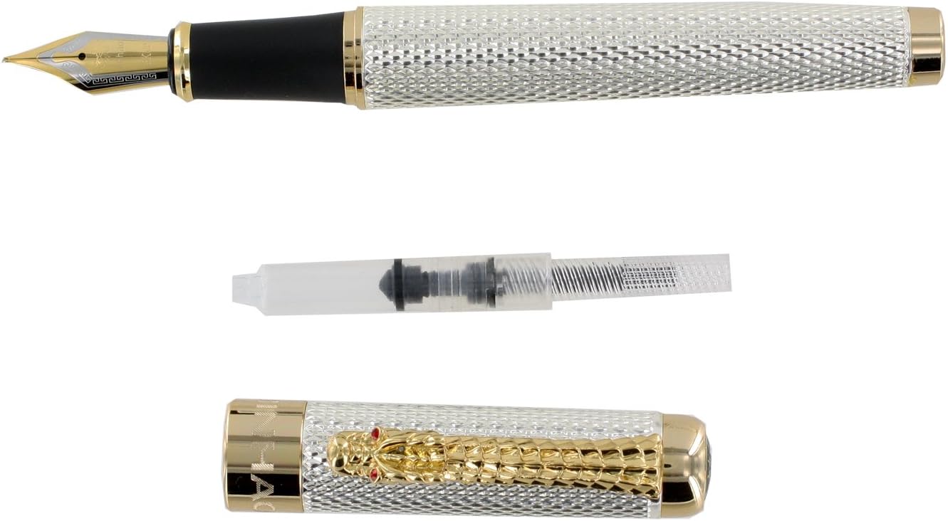Gullor Golden Dragon Red Crystal Eyes Fountain Pen with Push in Style Ink Converter, Golden,Red,Silver - Image 5