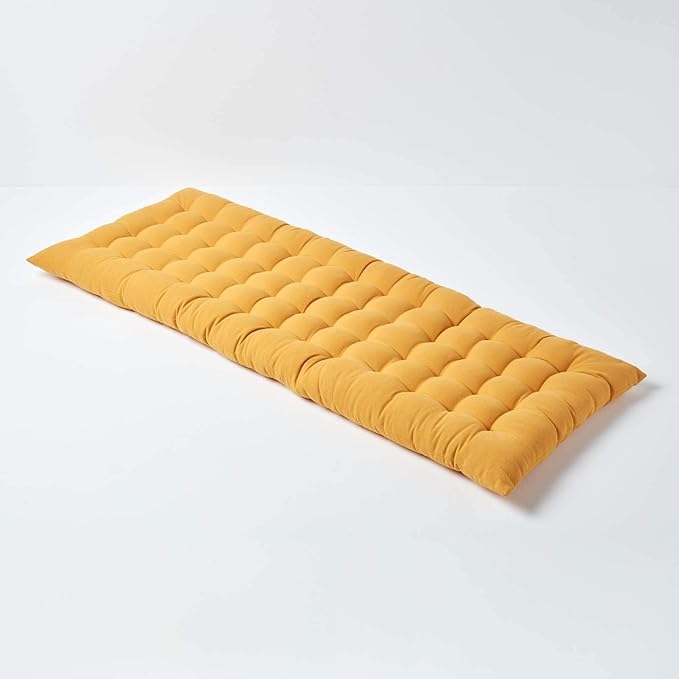 Homescapes Mustard Yellow Garden Bench Cushion 2 Seater Seat Pad for