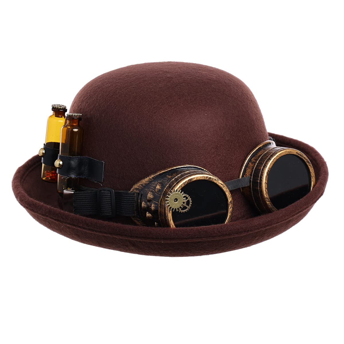 COSDREAMER Women men Glass bottle dome hat Steampunk Costume Hat Gothic Top Hats Halloween Skull Hat (brown)