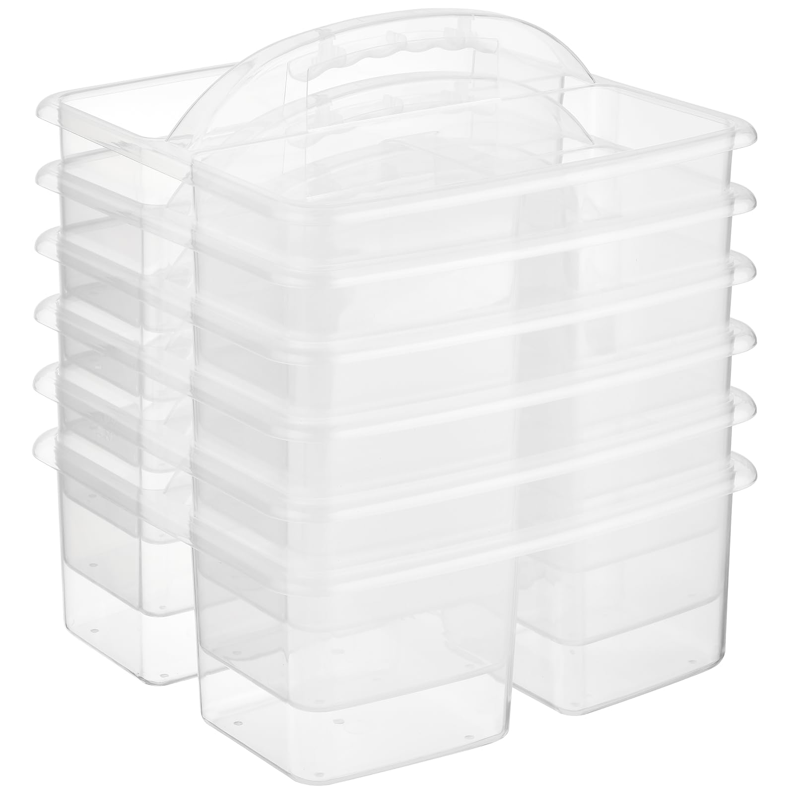 Photo 1 of *** MISSING TWO *** ALINK Plastic Classroom Caddy Organizer with Handle, 6-Pack 3 Compartments Portable Plastic Storage Caddy for Classroom Organization, Table, Desk, Office, Craft Art, Teacher Supply - Clear