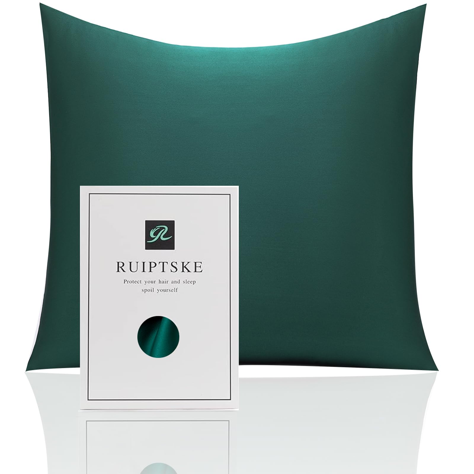 Oeko-TEX® Certified Silk Pillowcase for 100% Silk Pillow 22 Momme Certified Hair and Skin Benefits Anti Aging, Anti Dust Mite (Dark Green, 65 x 65 cm)
