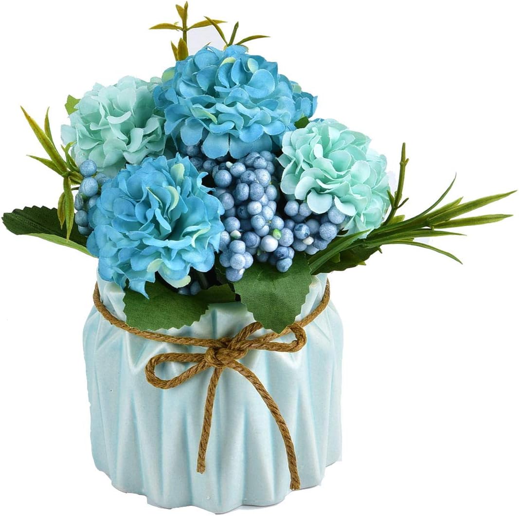 Amazon Com Artificial Hydrangea Flower Ceramic Potted Plant Artificial Flower Bonsai For Living Room Desk Office Shelf Decor Blue Home Kitchen