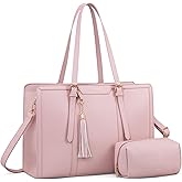 LOVEVOOK Laptop Bag for Women - 15.6 inch Lightweight PU Laptop Tote, Large Capacity Computer Bag with Clutch Purse for Business, Work, Office, Travel, Pink