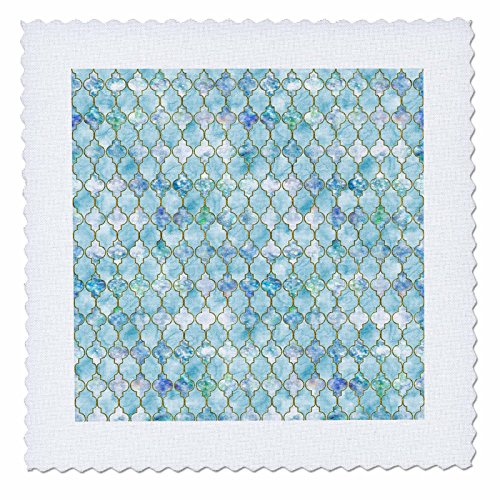 3dRose Luxury Trendy Beach Sea Moroccan Arabic Quatrefoil Tile Pattern Quilt Sq…