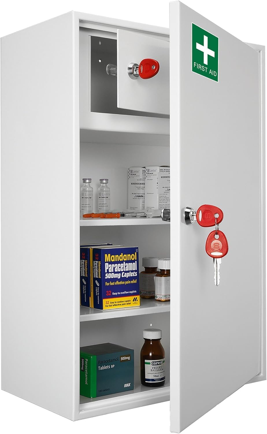 Safe Industrial Medical Cabinet Wall Mounted 20.5x38x55 cm Key Lock Shelves