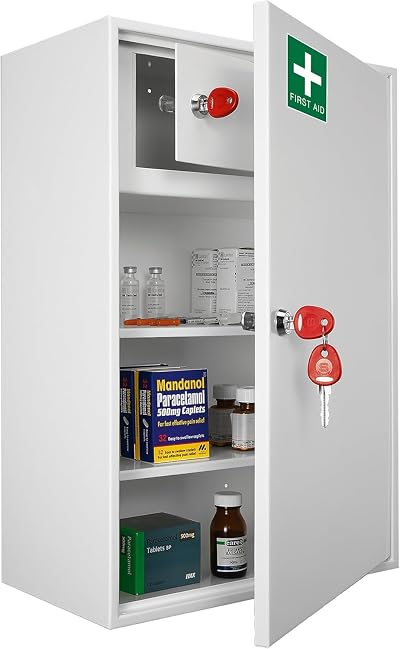 Safe Industrial Medical Cabinet Wall Mounted 20.5x38x55 cm Key Lock Shelves