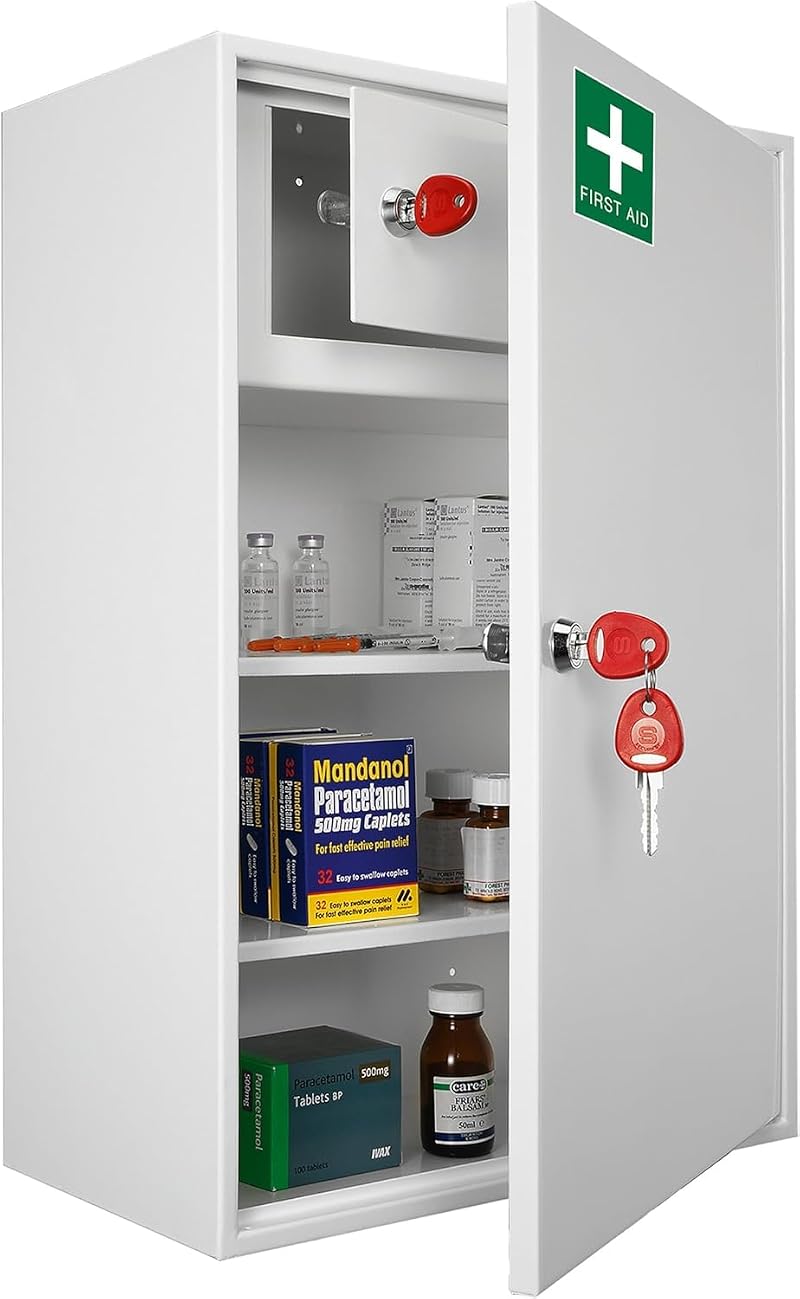Safe Industrial Medical Cabinet Wall Mounted 20.5x38x55 cm Key Lock Shelves