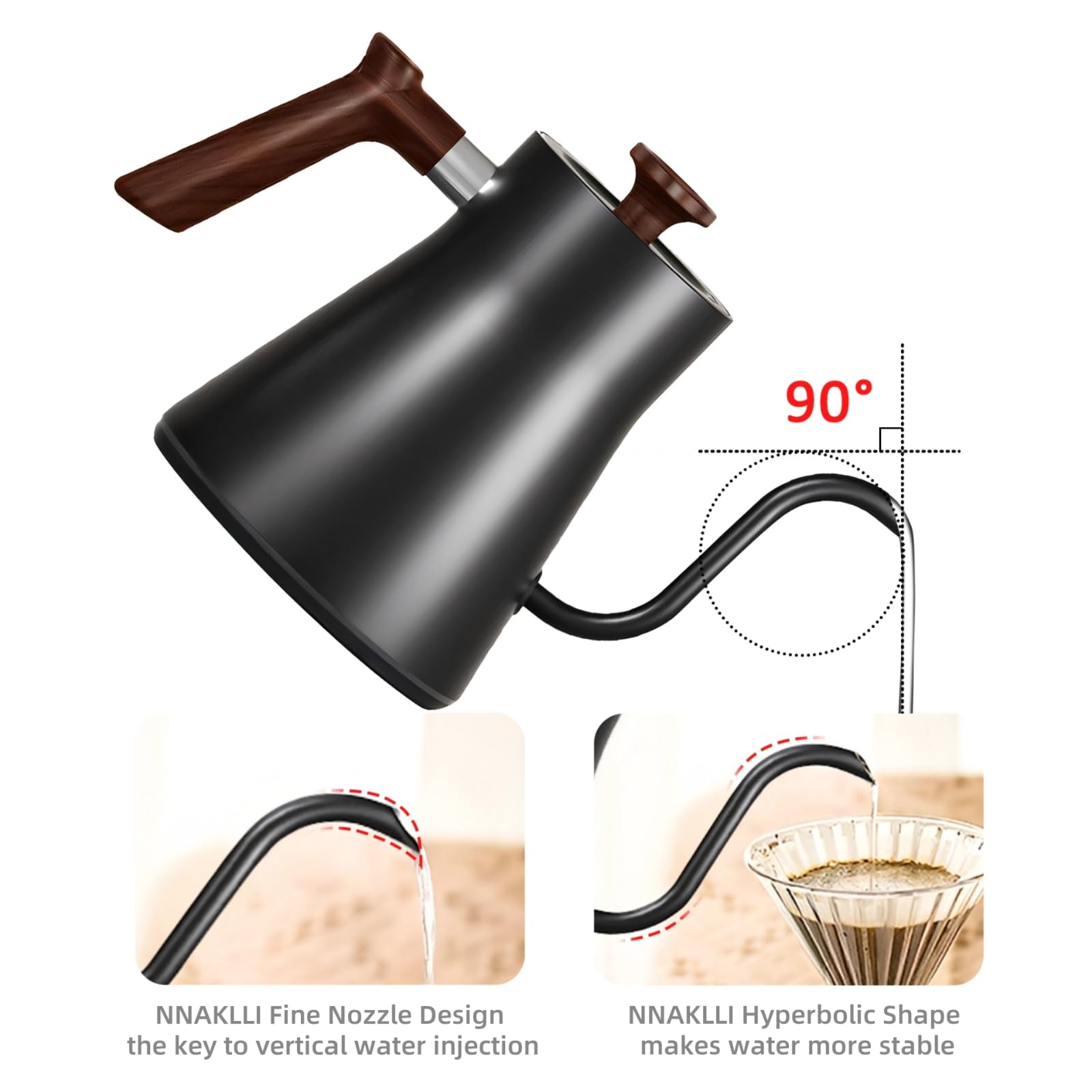 Hervidor eléctrico digital inteligente con control de temperatura variable, interior de acero inoxidable, hervidores eléctricos de cuello de cisne de calentamiento rápido de 1200 W, elegante acabado mate para café y bebidas calientes, 0,9 L (negro)