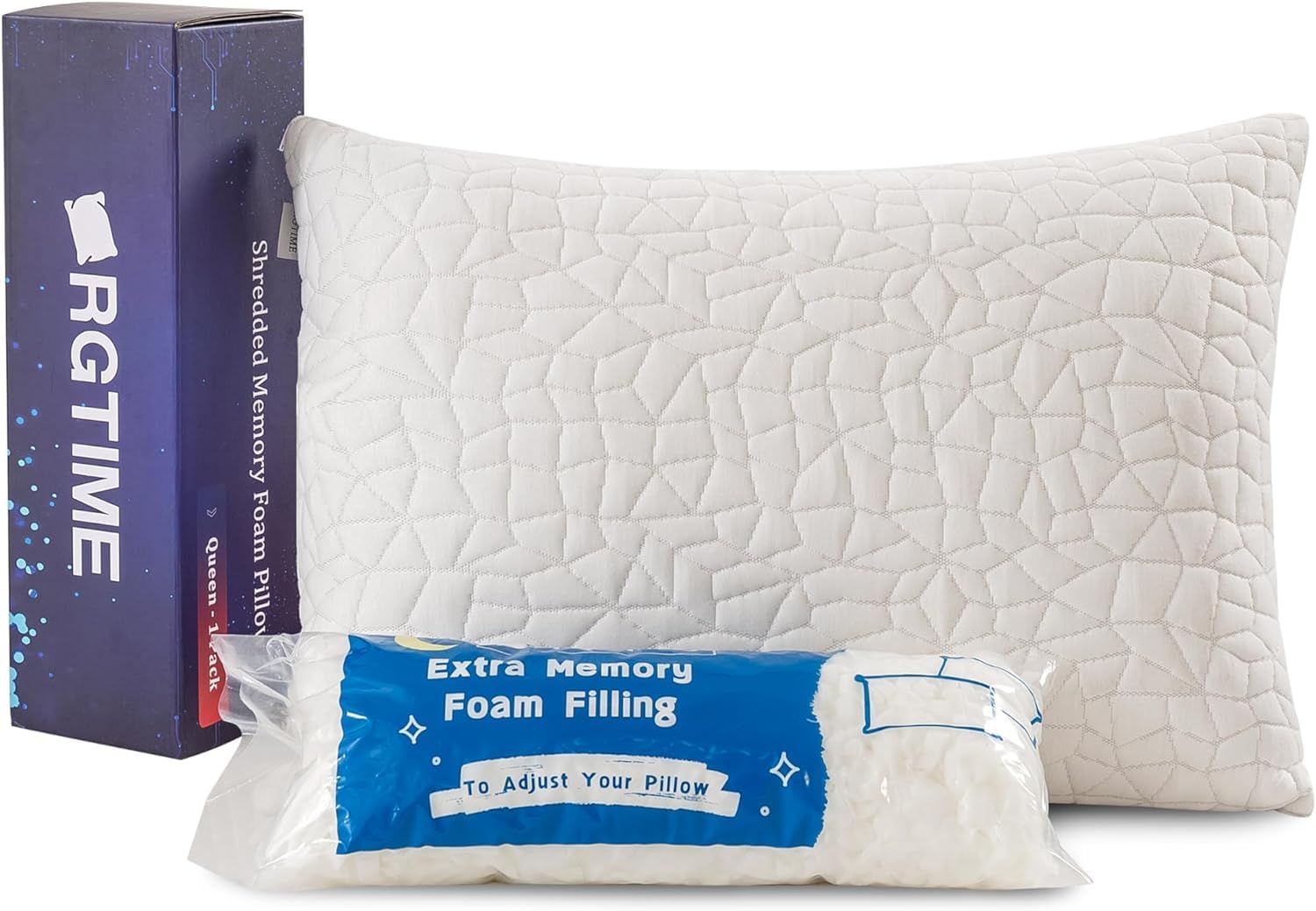 Photo 1 of RGTIME Shredded Memory Foam Pillow, Standard (1-Pack), Adjustable Bed Pillow for Side Back Stomach Sleepers,Comfy Cooling Pillow for Sleeping with Washable Cover…