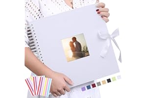 Vienrose Scrapbook Photo Album with Corner Stickers 12x12 inches DIY with Cover Photo Pocket 80 Pages Silk Ribbon Hardcover Album for Guest Book Wedding Baby Shower Christmas White