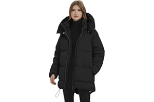 PEHMEA Women Mid-Length Puffer Hooded Jacket Winter Padded Warm Coat Thicken Outerwear Coats