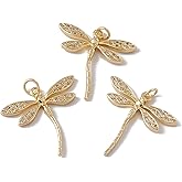 KitBeads 10pcs Cubic Zirconia Dragonfly Charms 18K Gold Plated Insect Micropave CZ Animal for Jewelry Making Necklace Crafts Bulk