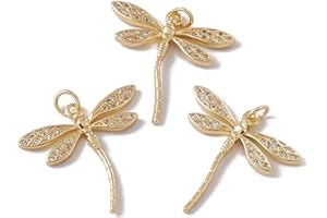 KitBeads 10pcs Cubic Zirconia Dragonfly Charms 18K Gold Plated Insect Charms Micropave CZ Animal Charms for Jewelry Making Necklace Crafts Bulk