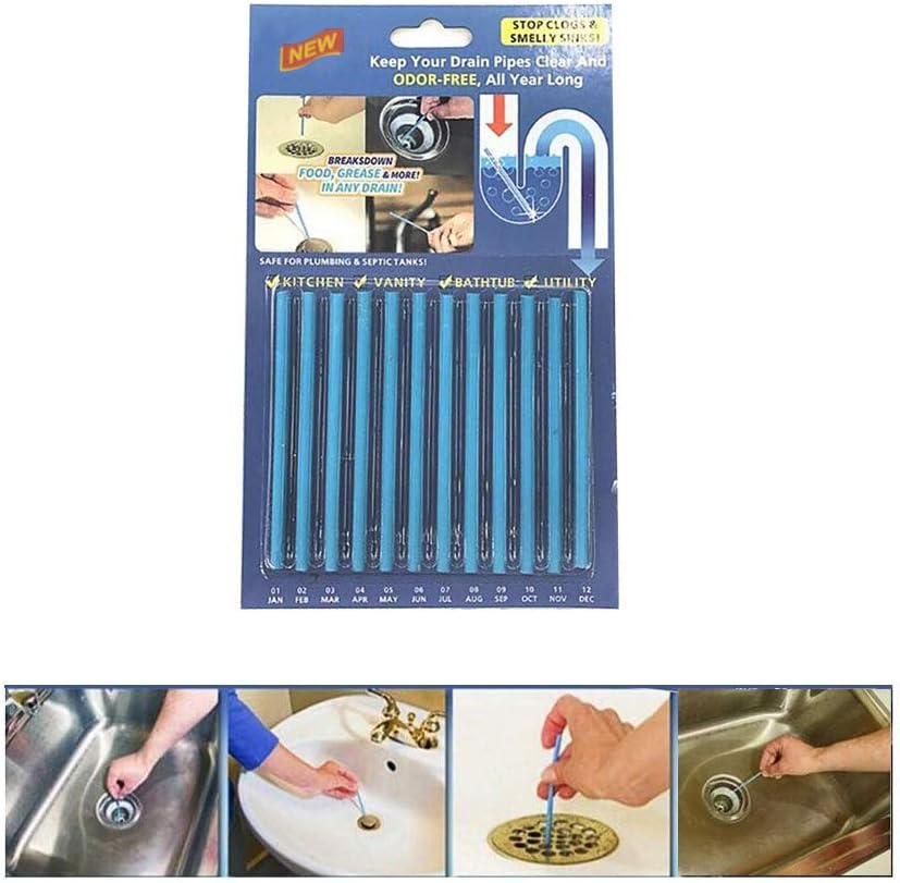 Sani Sticks GHONLZIN Drain Sticks 1 Packs(12 pcs) Keeps Drains and Pipes Clear and Odor Cleaning Tool Tub Decontamination Hair Clean As Seen On TV (Blue) (Blue)