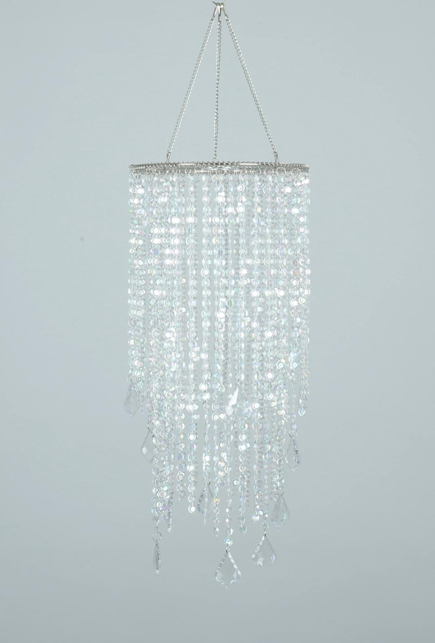 2 Tiers Sparkling Iridescent Acrylic Beaded Hanging Chandelier, W8.5" X H20.5", Great idea for Wedding Chandeliers Centerpieces Decorations and any Event Party Home Decor - - 