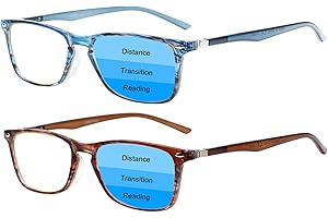 BONCAMOR 2 Pack Progressive Multifocus Reading Glasses Men and Women Computer Blue Light Blocking Anti Eyestrain Readers (Blue Brown, 1.75)