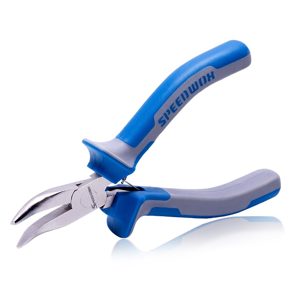 SPEEDWOX 5-Inch Bent Long Nose Pliers - Mini Curved Needle Nose Pliers for Jewelry Making with Spring Chrome Vanadium Steel