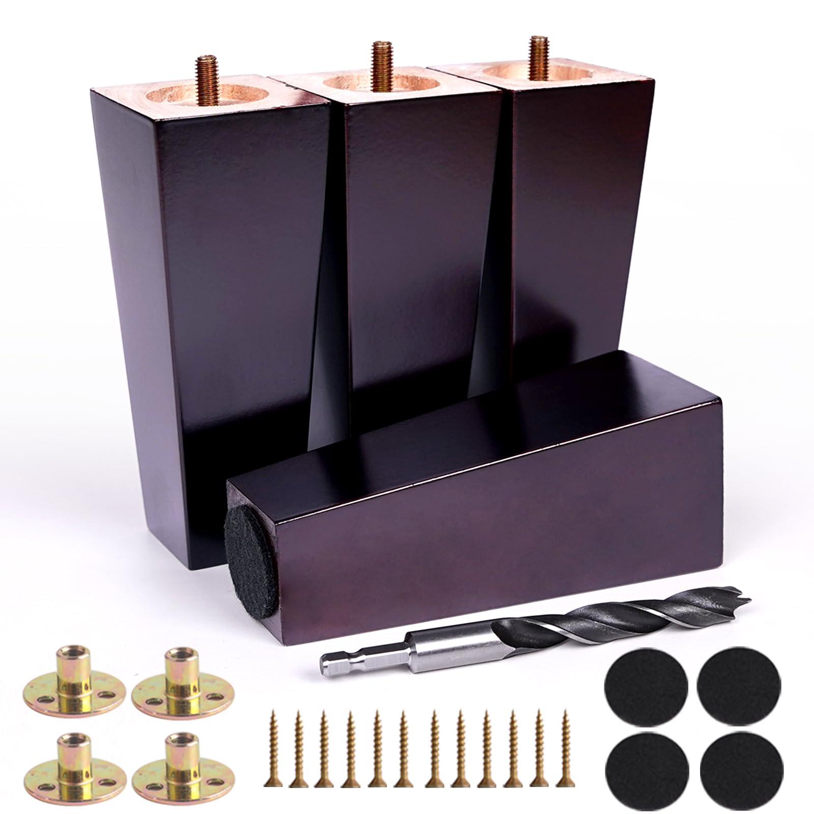 Photo 1 of 6 Inch Heavy Duty Solid Wood Furniture Legs Set of 4 - Solid Wooden Furniture Feet & Risers - Replacement Legs for Sofa,Ottoman,Dresser,Bench,Cabinet - Wood Couch Legs Replacement - Black Brown