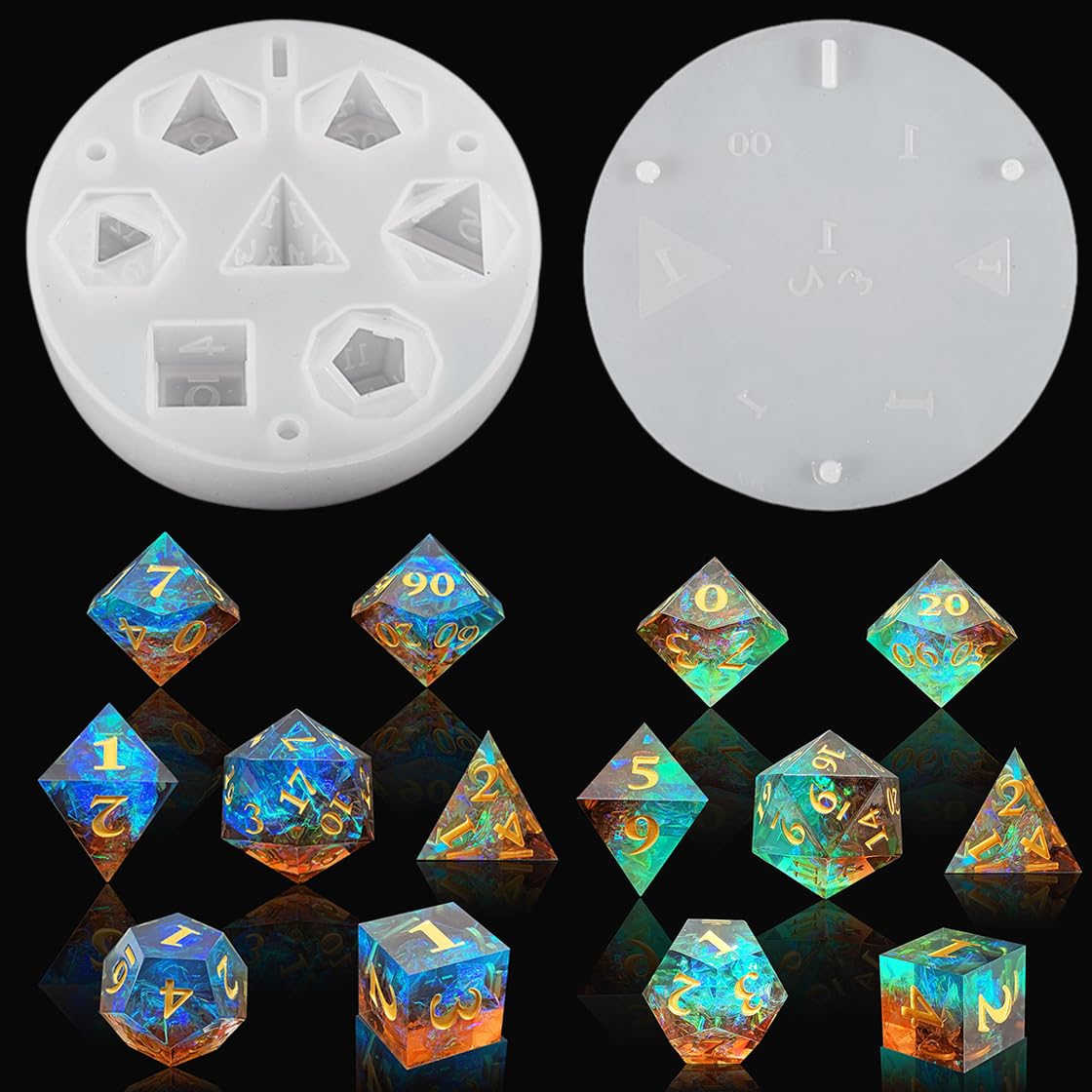 HyzaPhix 7 Shapes Dice Resin Moulds Polyhedral Dice Silicone Mould DND Dice Moulds Jewelry Casting Molds for Games Handmade Dice Making