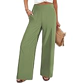 FireSwan Women's Wide Leg Work Pants High Elastic Waist Dress Palazzo Pants Trousers with Zipper Pockets