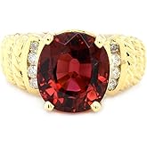 LAWSONS FINE JEWELRY 14K Yellow Gold Natural Tourmaline Ring with Diamonds, 6.15 Carat Oval Red Rubellite, Diamond Accents, Textured Band