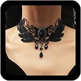 YienDoo Vintage Lace Choker Necklace Gothic Black Lace Pattern Necklace Punk Tassel Crystal Beaded Pendant Choker Princess Bridal Lace Lolita Sexy Lace Necklace Jewelry for Women