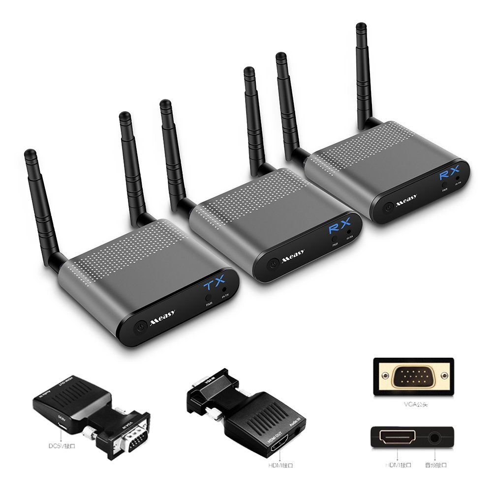 MEASY Wireless HDMI TV Connection Kit 1 x 2 AIR PRO2 + VGA to HDMI Supporting 1080P 330ft with IR PassThrough walls and output loop back