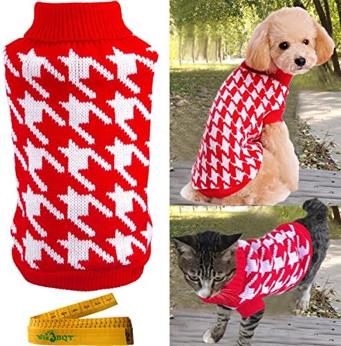 Wiz BBQT Pet Sweater Knitwear for Dogs & Cats Elegant Warm Knitted Turtleneck Houndstooth