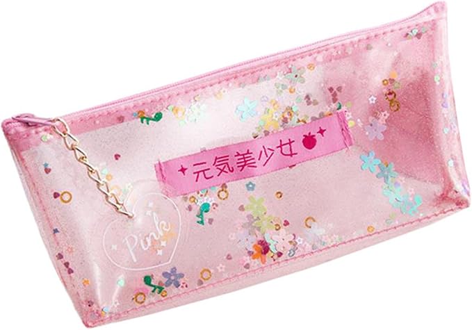 Amazon Co Jp チューカー ペンケース 透明 鉛筆袋 レディース ペンポーチ 多機能 文房具 きらきら 学院スタイル ファスナー 大容量 ピンク F 服 ファッション小物