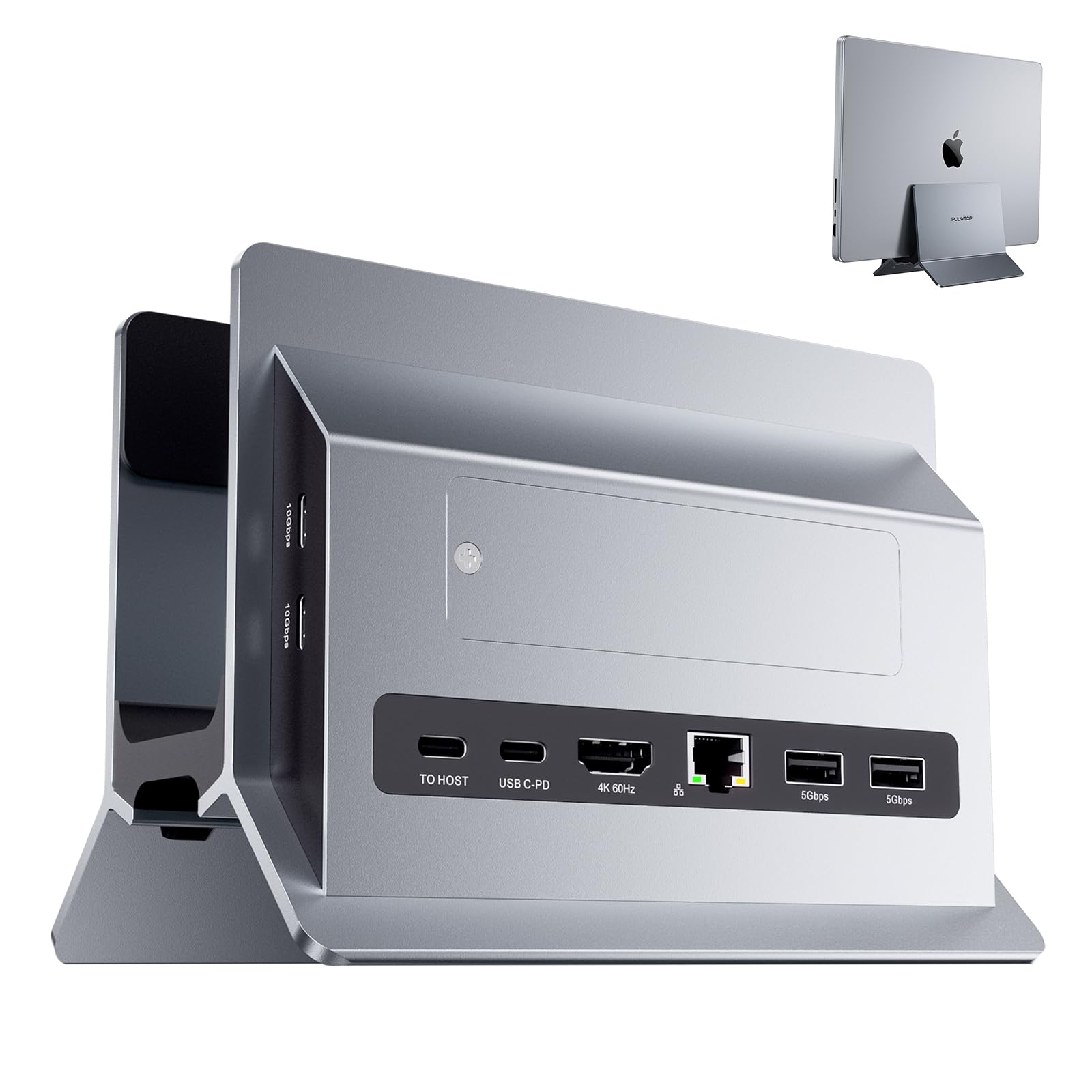 Photo 1 of **FOR PARTS ONLY** Vertical MacBook Docking Station, PULWTOP Docking Station for Mac Mini with M.2 NVMe case for MacBook Pro/Air, 4K@60Hz HDMI, 2USB C 10Gbps, SD/TF, 100W PD, RJ45, 2 USB A for Windows Laptops