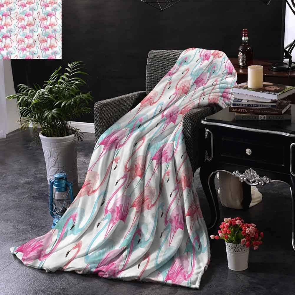 GAJIOE DIY Printing Throw Blanket Watercolor Couch Bed Napping Reading Recliner Hawaii Flamingos W54 xL84