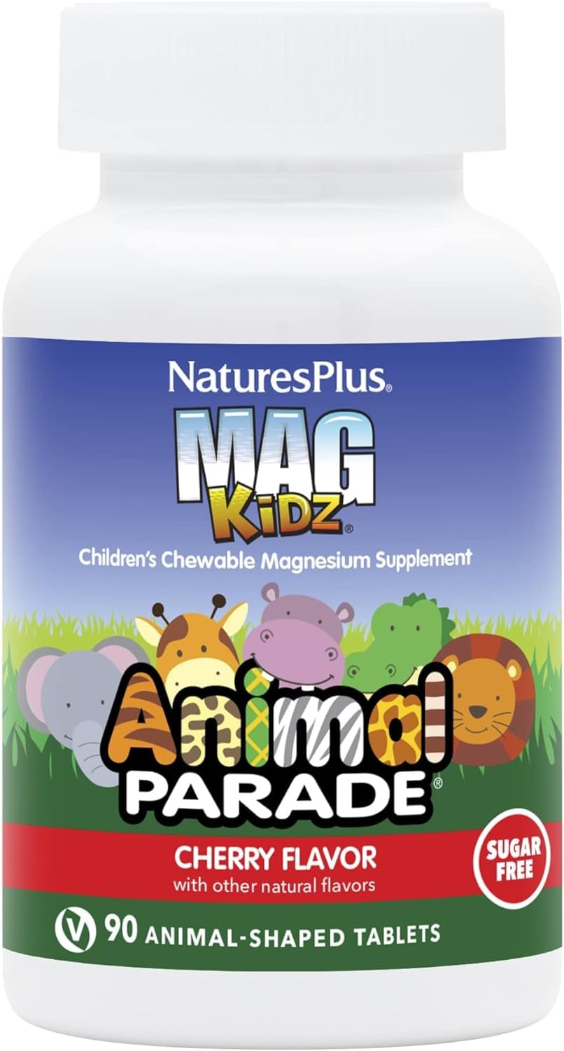NaturesPlus Animal Parade Source of Life Sugar-Free MagKidz Children's Magnesium Supplement - Natural Cherry Flavor - 90 Count (Pack of 1) - Bone & Muscle Health Support - Gluten-Free