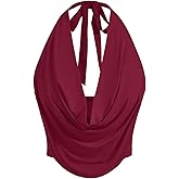 SOLY HUX Women's Halter Draped Front Tank Top Sexy Backless Going Out Crop Vest Tops