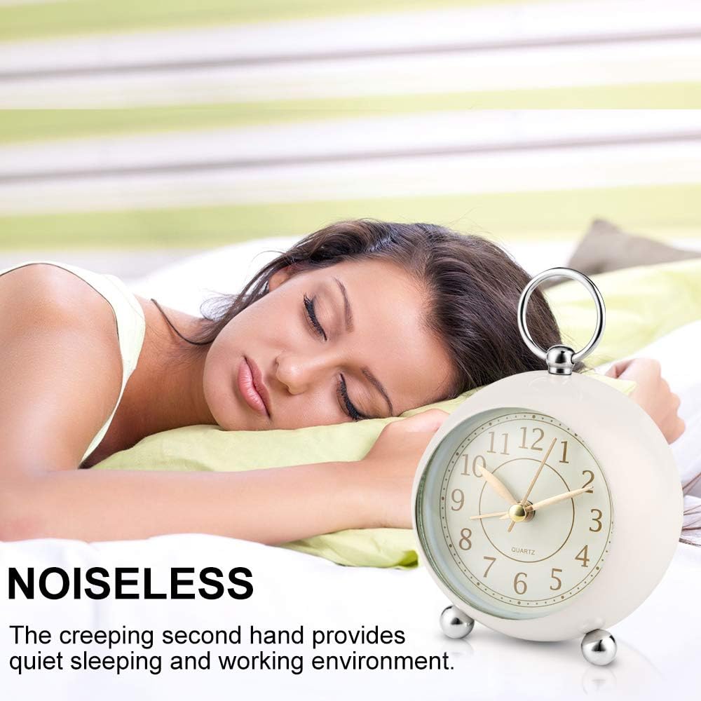 Neucox Silent Bedside Clocks Battery Operated Non Ticking Desk Clock Analogue Alarm Clock Bedroom Retro Alarm Clock Simple Loud Vintage Alarm Clocks with Light Large Display for Heavy Sleepers Office - Image 5