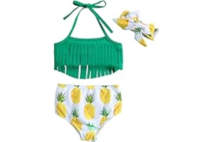 JadwigaS Toddler Baby Girls Swimsuit Infant Bathing Suit Tassel Floral Bikini Halter Kids Swimwear 3 Pieces Beach Sets
