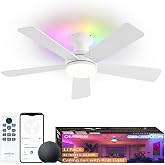 Ombrin 42 Inch Ceiling Fans with Lights, Smart Ceiling Fan with Alexa Google App, White Ceiling Fan with RGB Lights Remote, 6 Speeds Reversible DC Motor, Modern Flush Mount for Bedroom Living Room