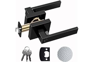 DSJJBLL Matte Black Door Handle Heavy Duty, Keyed Alike Entry Door Lever, Door Knobs with Lock and Key, Square Door Lever for Bedroom, Bathroom and Front Door