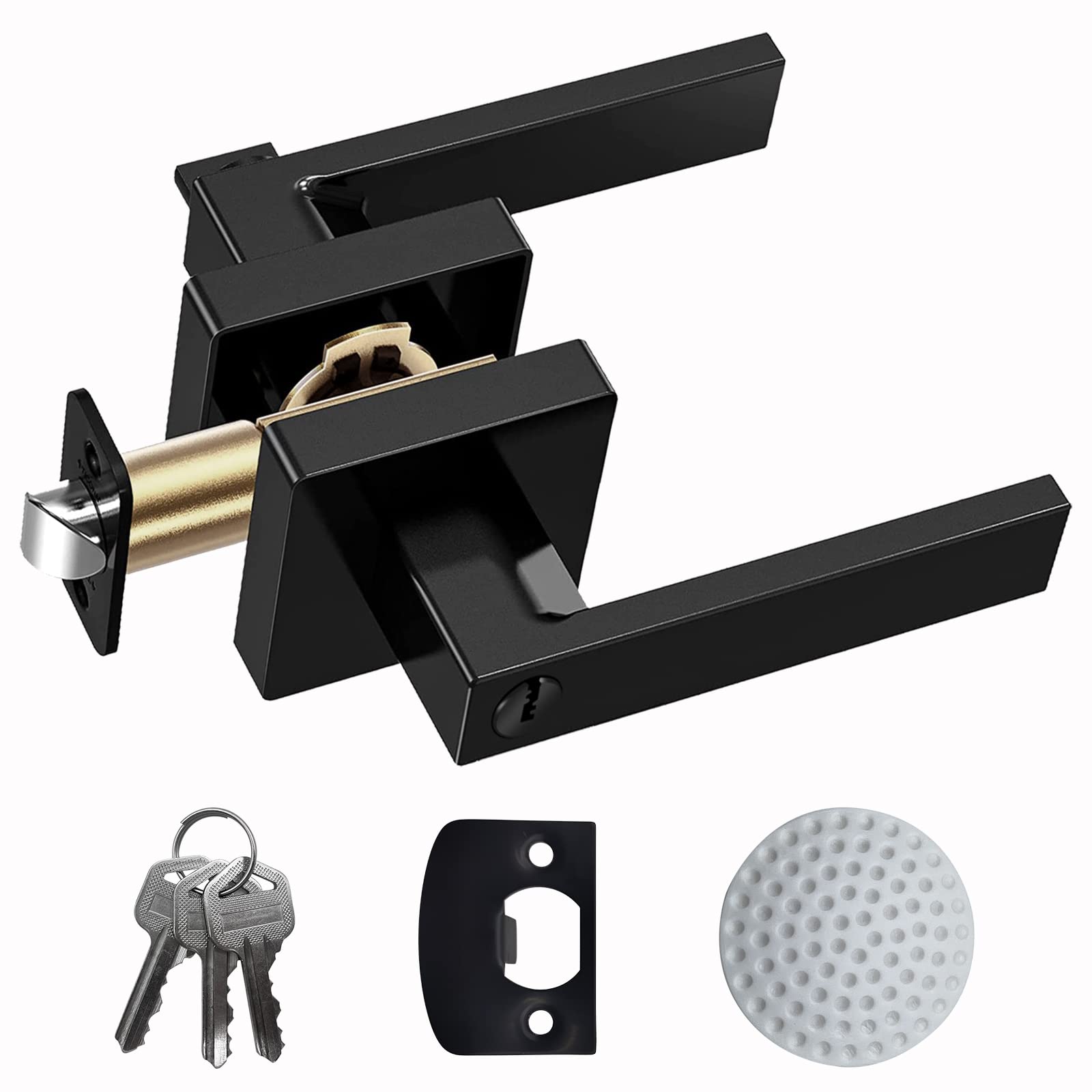 Photo 1 of DSJJBLL Matte Black Door Handle Heavy Duty, Keyed Alike Entry Door Lever, Door Knobs with Lock and Key, Square Door Lever for Bedroom, Bathroom and Front Door