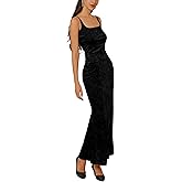 Neresum Womens Velvet Adjustable Spaghetti Strap Bodycon Maxi Cocktail Dress Backless Scoop Neck Club Party Long Dresses