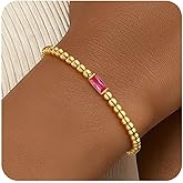 FUNEIA Birthstone Gold Beaded Bracelets for Women Non Tarnish Trendy Dainty 14K Gold Plated Cute Stackable Bead Stretch Friendship Bracelet Stack for Best Friend Couples Birthday Gifts Jewelry