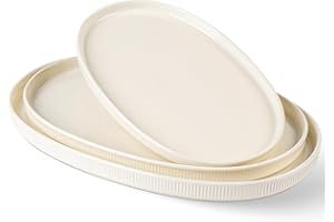 theterra Ceramic Serving Platter, 15.8"/14.4"/12.2" Oval Platters Oven Safe, Microwave Safe, Serving Plates Set of 3 for Wedd