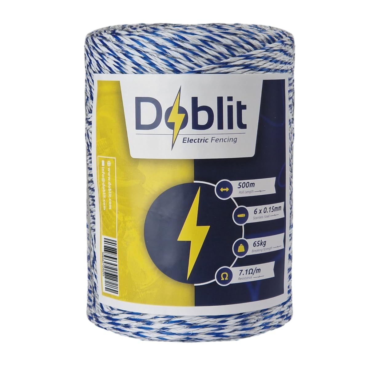 Doblit Poly Wire 3mm Electric Fence Wire Conductor Line Electric Fencing Cord - Electrifiable Stainless Steel Strands & UV-Stabilised - Livestock, Gardens & Crop Protection – (6 Strand, 500m)